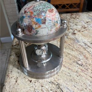 Vintage Mother Of Pearl Gemstone Rotating World Globe Clock,Hygrometer and Therm